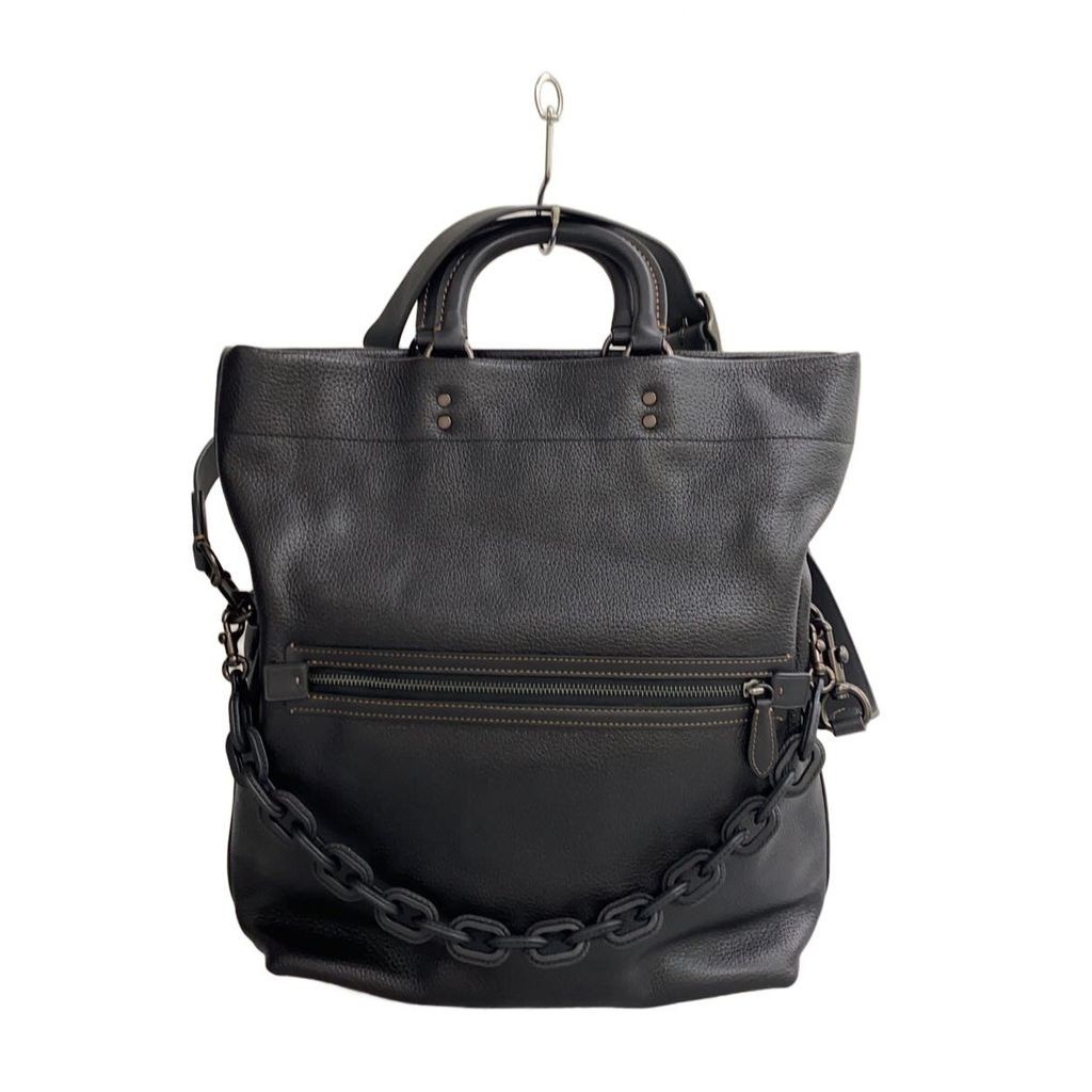 COACH Tote Lowe fold-over bag Leather BLK plain CE480 Direct from Japan Secondhand