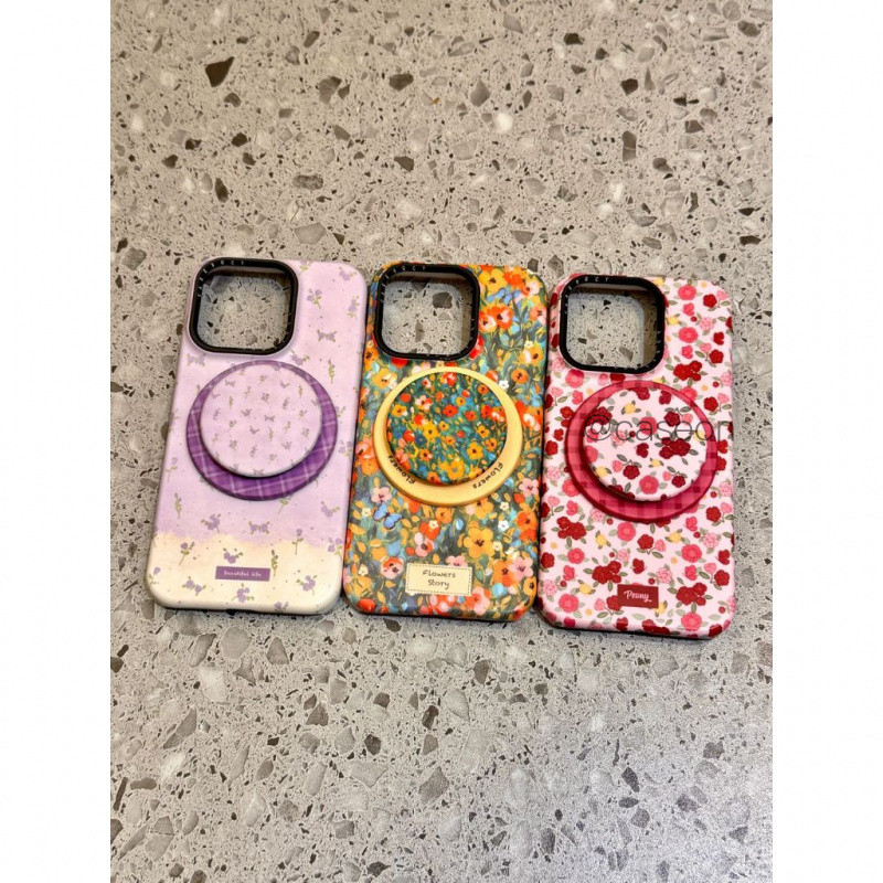 วงเล็บแม่เหล็ก เหมาะสําหรับ 16โปรแม็กซ์ เคสโทรศัพท์ ไอโฟน15 เต็มหน้าจอสีภาพวาดสีน้ํามันดอกไม้ 14 สไตล์เกาหลีสไตล์ใหม่ 13 สีแดงสีชมพูดอกไ