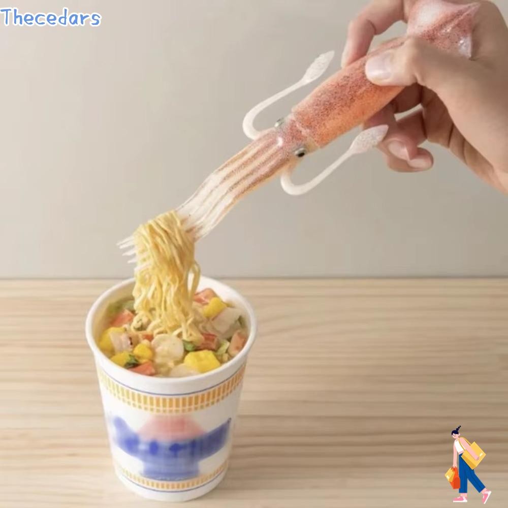 THECEDARS Octopus Noodle Fork, Squid-Shaped 3-in-1 Food Picks, Funny Portable Heat-Resistant Cooking