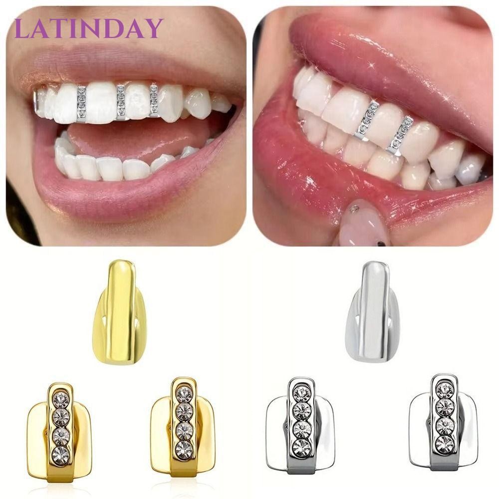 LATINDAY 3 ชิ้น Grillz, Rhinestone Hollow Hip Hop ฟัน Grillz, เงาฟันหมวกผู้หญิงผู้ชาย