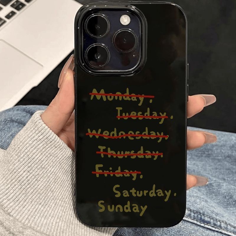 Ins Sunday รูปแบบภาษาอังกฤษขัดสีดําเคสโทรศัพท์ Anti-Fall เคสโทรศัพท์สําหรับ iPhone 16 Promax 15 Promax 11 12 13 Mini 14plus 11 Pro Max X XS XR XS Max 78 7Plus