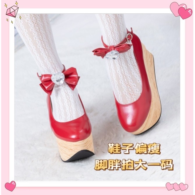 สายร่างกายญี่ปุ่นแพลตฟอร์มลายไม้หนา Lolita Single-Strap Bow Queen Si nana Rocking Shoes