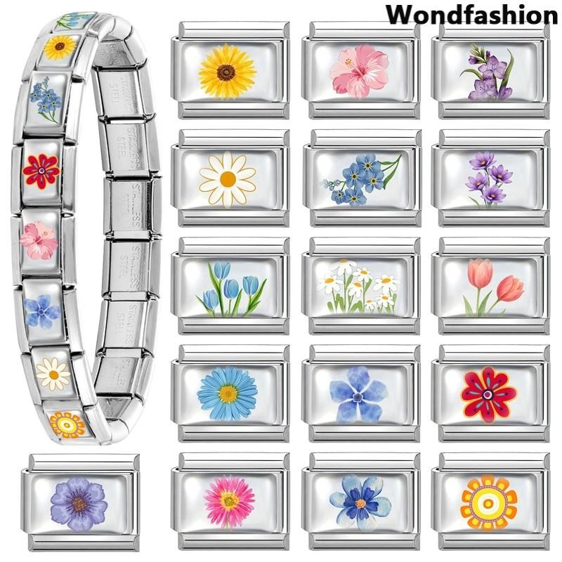 สร้อยข้อมือสแตนเลสสไตล์เรโทร ขนาด 9 มม. ตกแต่งแบบ.charm Italian.fowers