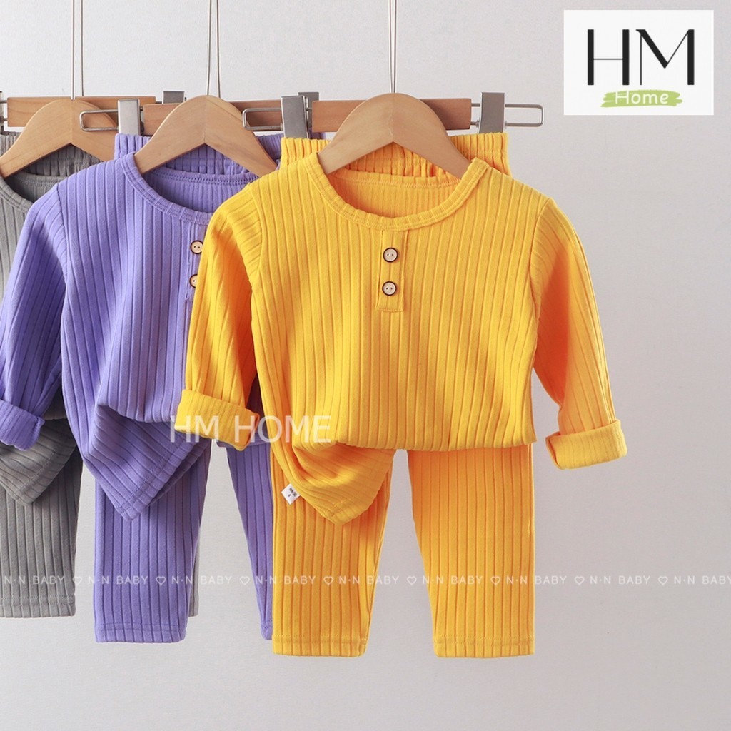 ใหม่ ชุดนอนเด็ก ชุดนอนผ้าร่องผสมคอตตอน เซ็ต 2 ชิ้น เสื้อแขนยาวกางเกงขายาว - รูปที่ 6