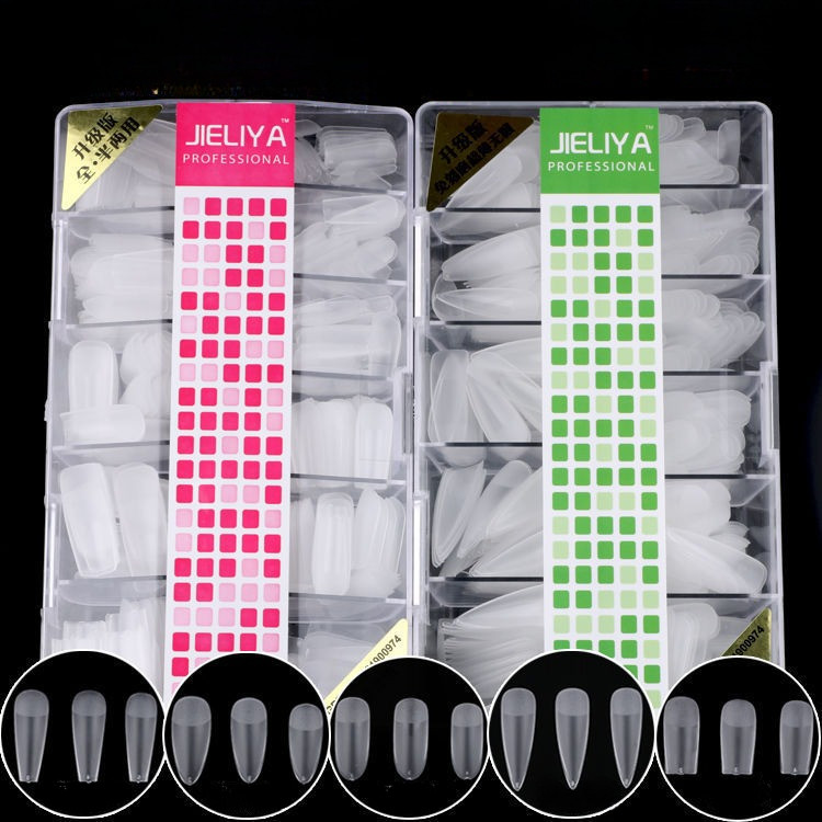 JIELIYA เล็บปลอมกึ่งด้าน (Matte) ครบไซส์ กล่อง 500 ชิ้น เล็บปลายใส/ธรรมชาติ บางพิเศษ ไร้รอยต่อ (Nail Tips)