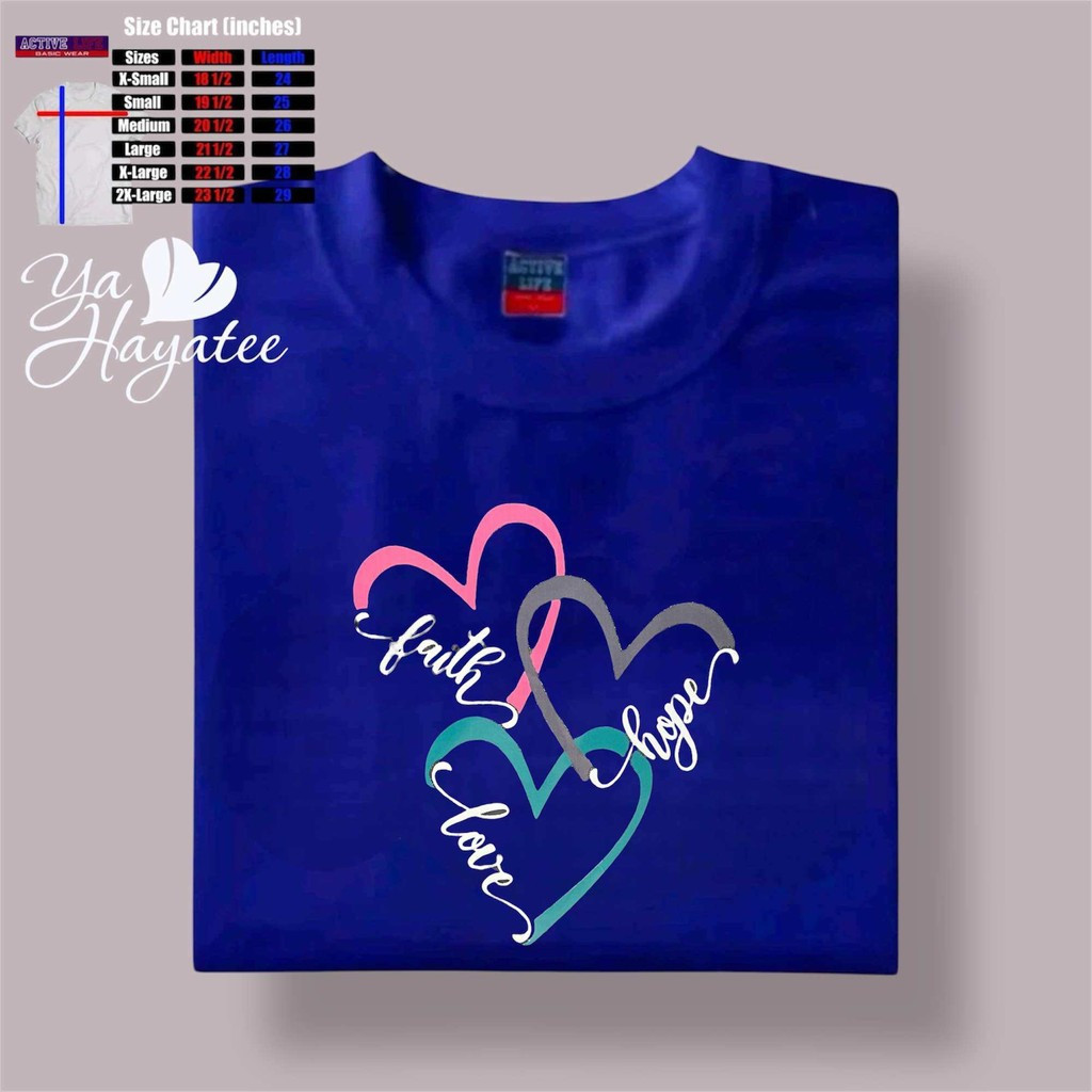 ACTIVE LIFE FAITH HOPE LOVE(สี)TSHIRT MINIMALIST UNISEX COTTON