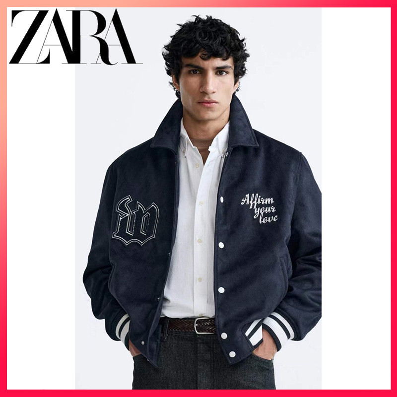 แจ็คเก็ตหนังนิ่ม ZARA สำหรับผู้ชาย ฤดูใบไม้ร่วง ออกแบบพิเศษด้วยแพทช์ตกแต่ง