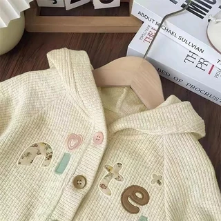 MooDeng Baby เสื้อกันหนาว มีฮู้ด แขนยาว สำหรับเ ด็กผู้หญิง สไตล์เกาหลี คาร์ดิแกน เหมาะสำหรับเด็กอายุ 1-12 ปี น่ารัก
