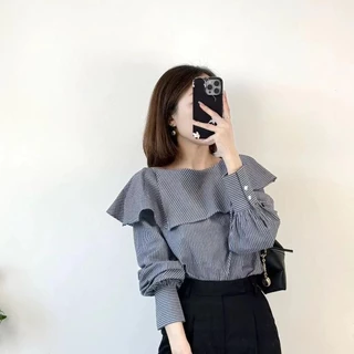 Red Berryเสื้อเชิ้ตแขนยาวลายทางฤดูใบไม้ร่วงใหม่สำหรับผู้หญิงปี 2025 เสื้อเชิ้ตแขนยาวเอวบาง99106