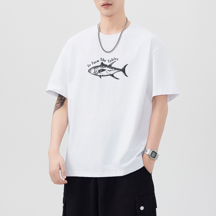 COD 2025Z8094 Summer Heavyweight 260g Printed Short Sleeve T-Shirt Men's National Trend American Loo