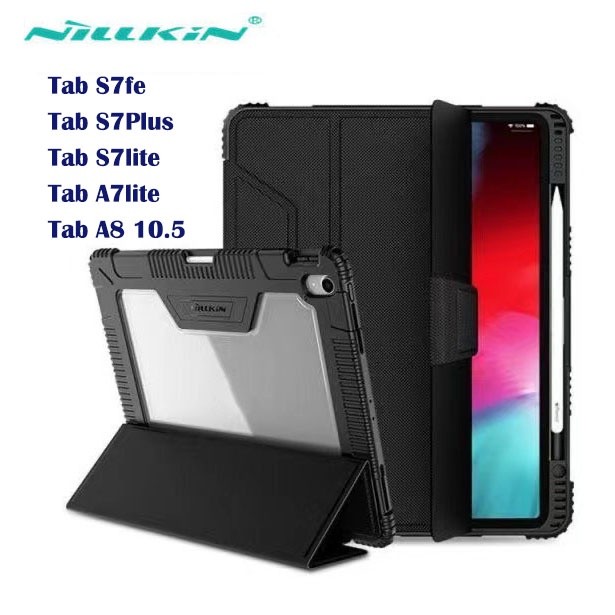 02.เคสNillkin เคสหนัง ฝาพับ กันกระแทก ใส่ปากกา เคส สำหรับ samsung Tab A7 lite/Tab A8 10.5/Tab S7 plu