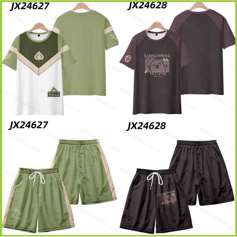 เสื้อยืด Genshin Impact ภาพอนิเมะ Hutao และ Nahida 3D Unisex Cosplay Shirt