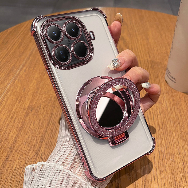 สําหรับ Xiaomi 15T Pro 15 T กรณี Glitter กระจกแม่เหล็กผู้ถือซิลิโคนสําหรับ Xiaomi Mi15Tpro ชุบสี่มุมกันกระแทกนุ่ม