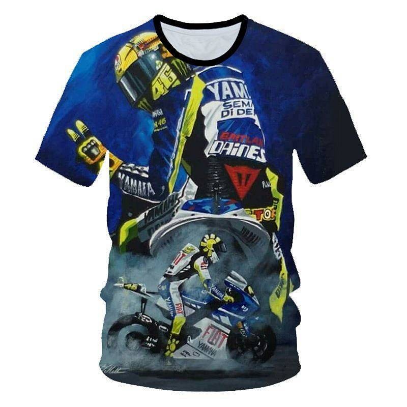 【Ready Stock】 New Summer Loose Motorcycle Pattern Digital Printing Personality Trend Men's Large Siz