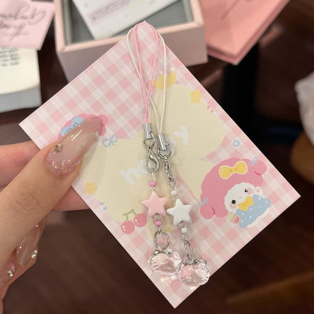 ใหม่โปร่งใสคิตตี้สาวหัวใจลูกปัดโซ่โทรศัพท์มือถือกระเป๋าแขวนเครื่องประดับจี้ ccd ดาวของขวัญเพื่อน