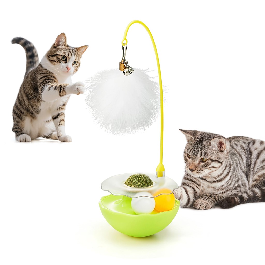 ของเล่นแมว Self-Happy บรรเทาความเบื่อหน่าย Teasing Cat Stick Tumbler Turntable Ball ของเล่นสัตว์เลี้ยง