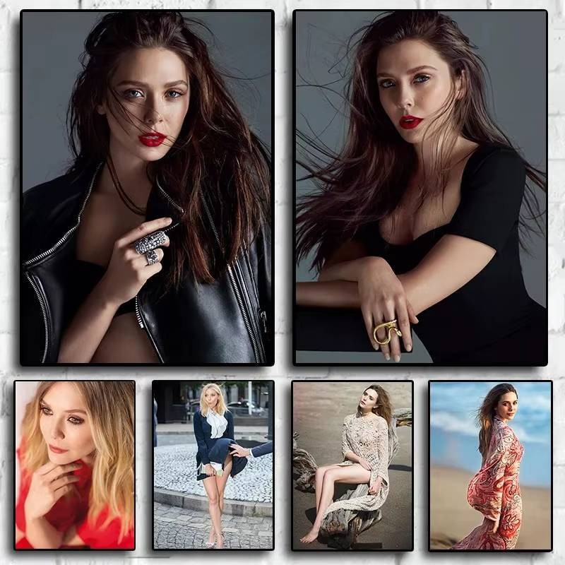ภาพยกล้อ Superhero Elizabeth Olsen ภาพวาดบนผ้าใบ สำหรับตกแต่งบ้านและโรงแรมสไตล์ Nordic