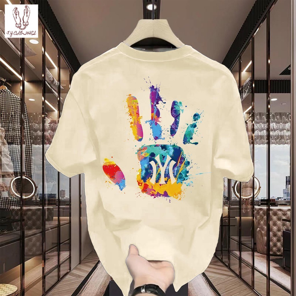 เสื้อสีครีม สื้อยืดผู้ชาย เสื้อยืด oversize เสื้อสตรีท เกรดพรีเมียม เสื้อคอตตอน 100% ใส่สบาย ลาย Colored palms IYI