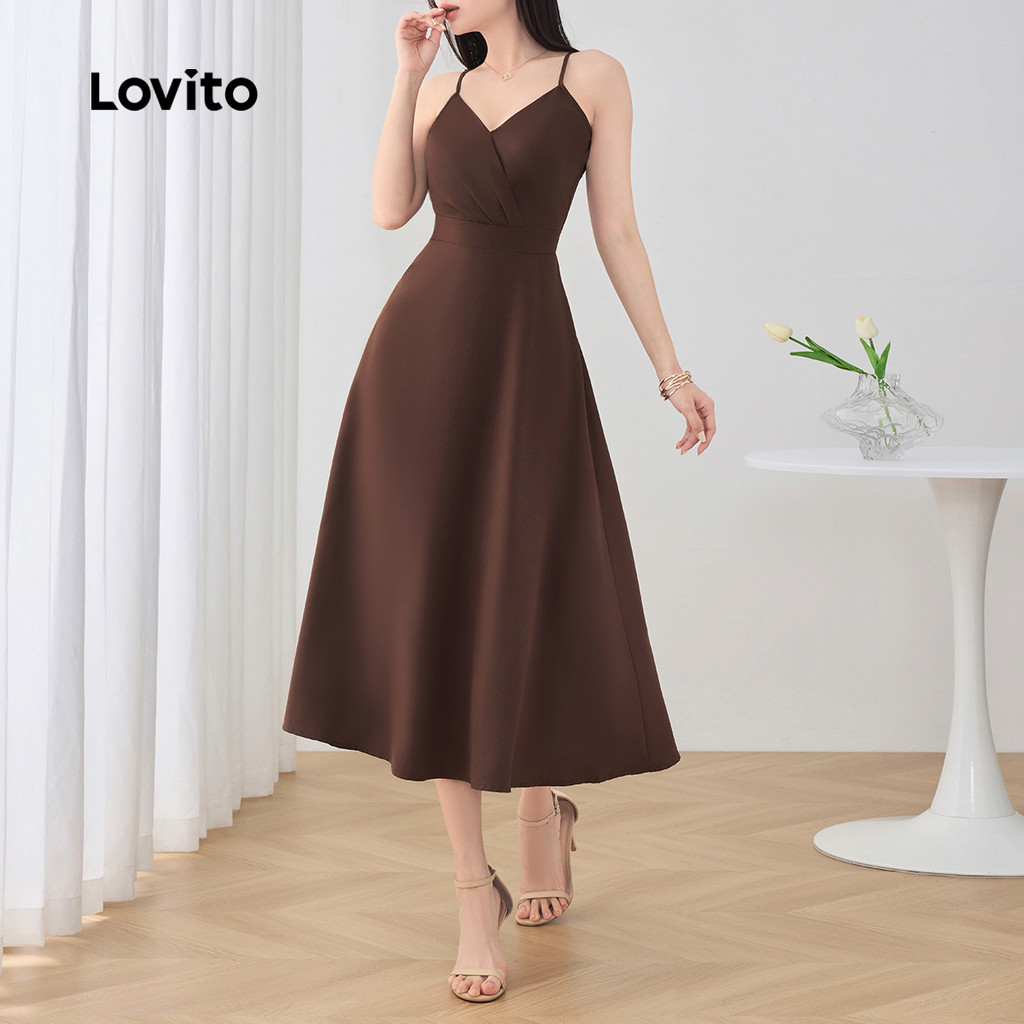 Lovito ชุดลําลองปุ่มจีบชุดฤดูร้อน/ฤดูใบไม้ผลิสําหรับผู้หญิง L129AD1003