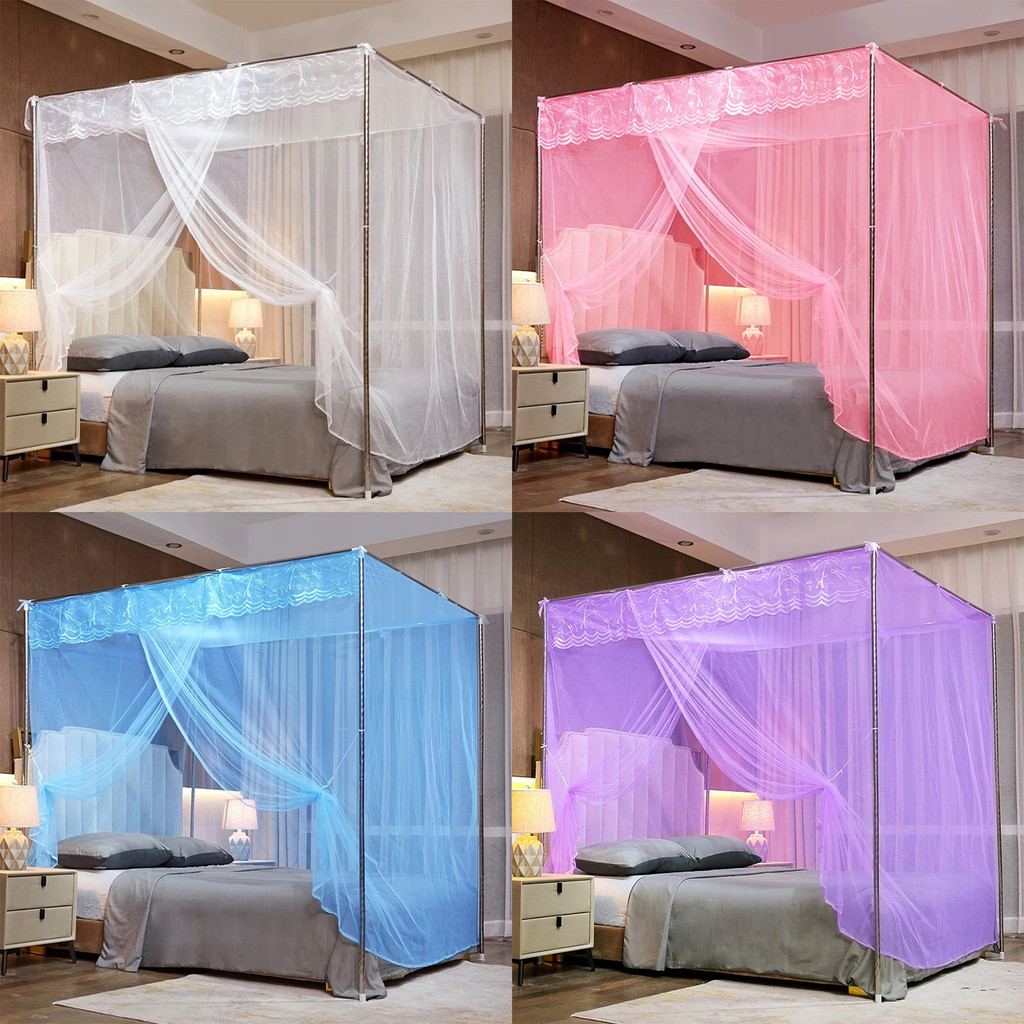 Canopy Bed Curtains, 4 มุมโพสต์ลูกไม้ Trim Princess Bed Canopy, มุ้งกันยุงสําหรับห้องนอนเด็กผู้ใหญ่