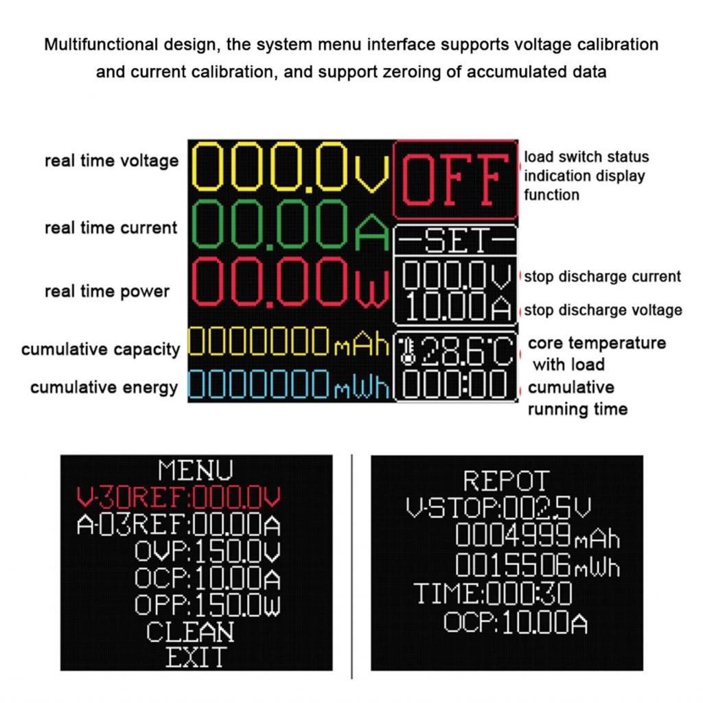 LocalCamera-TH ADBEN 150W 10A โหลดอิเล็กทรอนิกส์ 1.77 นิ้วจอแสดงผลสี TFT แบตเตอรี่ Aging เครื่องวัดแ