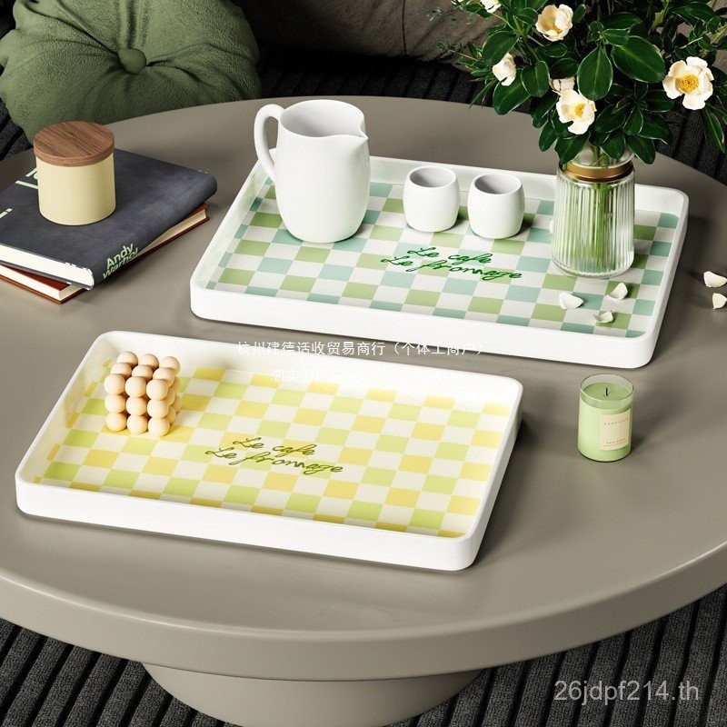 เดสก์ท็อป ins ถาดชาสไตล์หรูหรา Checkerboard ครัวเรือนจานสี่เหลี่ยมเมลามีนถาดขนมมูลค่าสูง G1EJ