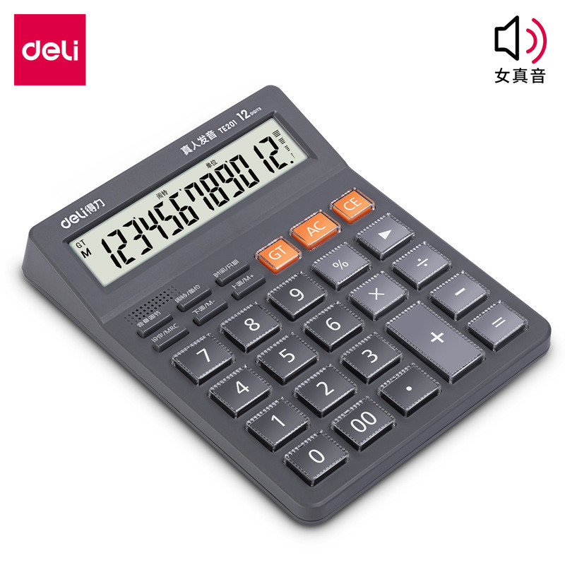 Deli TE201/TE202 เครื่องคิดเลขประเภทเสียงสํานักงานนักเรียนการเงินเดสก์ท็อปหน้าจอขนาดใหญ่คอมพิวเตอร์อ