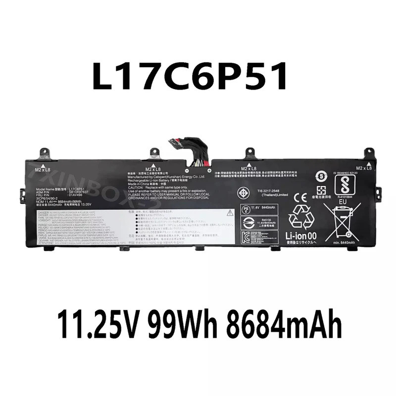L17C6P51 11.25V 99Wh 8684mAh แบตเตอรี่แล็ปท็อปสําหรับ Lenovo Thinkpad L17M6P52 P72 P73 P72-20MB P73-