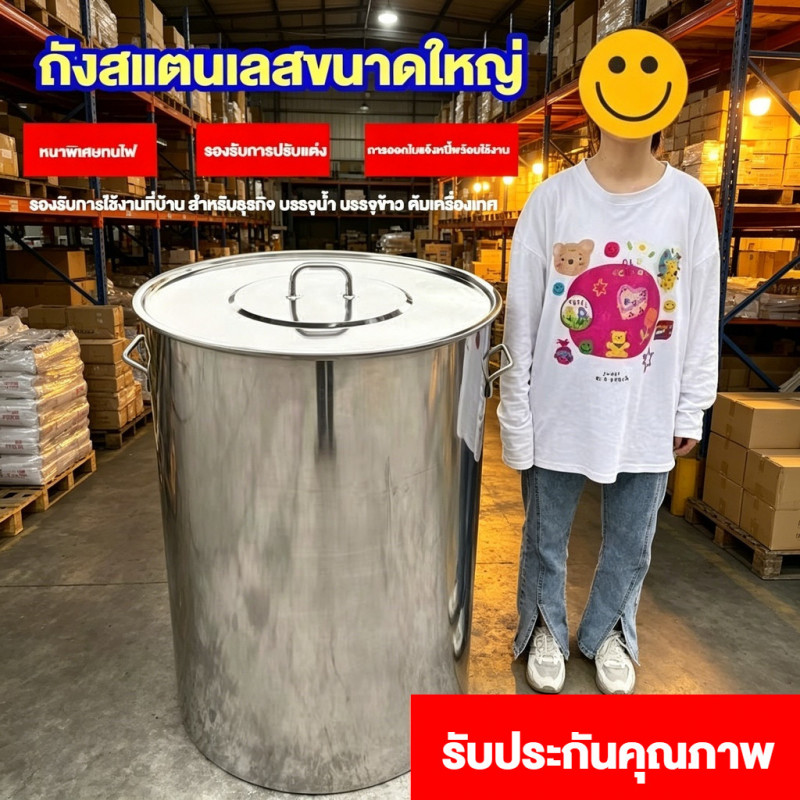 🔥ขายร้อน🔥 ถังกลมสแตนเลสหนาพิเศษ ฝาปิดแน่นกันรั่ว มีหลายขนาด ไม่เป็นสนิม เก็บน้ำและอาหารได้ ถังสแตนเลสครัวเรือนคุณภาพดี