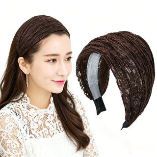 (จัดส่งในพื้นที่) ที่คาดผมลูกไม้กว้างเรียบง่ายหรูหราเพื่อปกปิดเครื่องประดับผมสีเทาสําหรับการจัดทรงผมประจําวัน