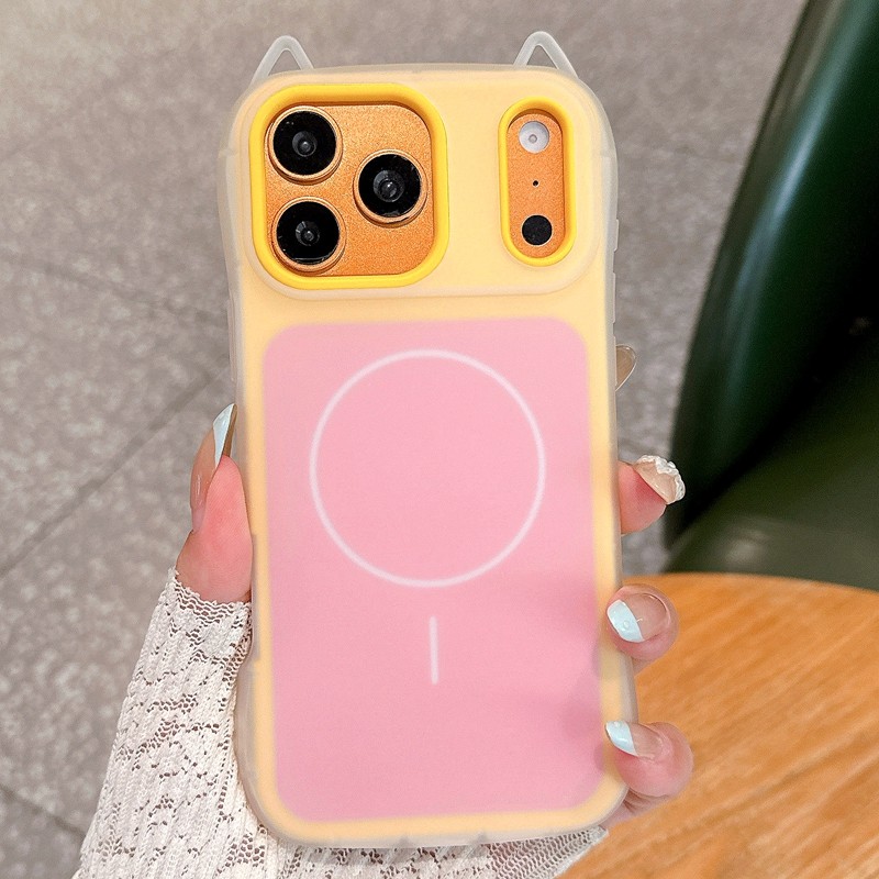 หรูหราหูแมวเคสโทรศัพท์แม่เหล็กสําหรับ ไอโฟน 11 12 13 14 15 16 17 มือโปร สูงสุด บวก กันกระแทกลูกอมกันชนกรณีปก