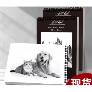 S0136 สมุดวาดรูป Sketchbook ริมลวด 160 แกรม (A4/A5/A6) 30หน้า ปกดำเรียบหรู สมุดวาดเขียน