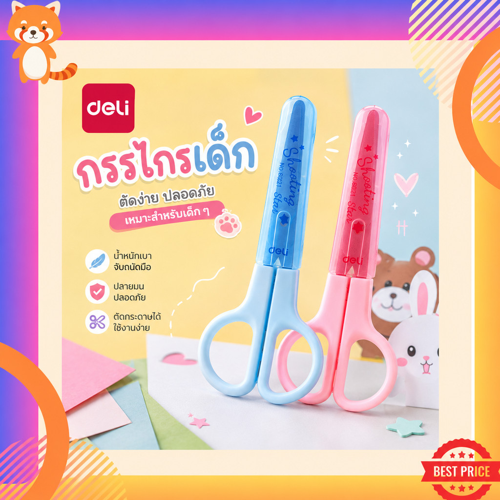 Deli กรรไกร กรรไกรตัดกระดาษ น้ำหนักเบา สีน่ารัก ขนาดเล็กกำลังดี มีหลายแบบ