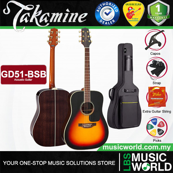 Takamine GD51-BSB กีต้าร์โปร่ง Cutaway Solid Spruce Top พร้อมกระเป๋า - สีน้ําตาล Sunburst (GD51 BSB)