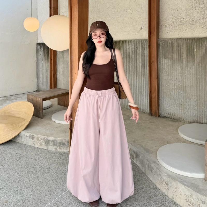 Prysinee studio  (PL3930) กางเกงบอลลูนขายาวเอวสม็อค งานป้าย siwashop