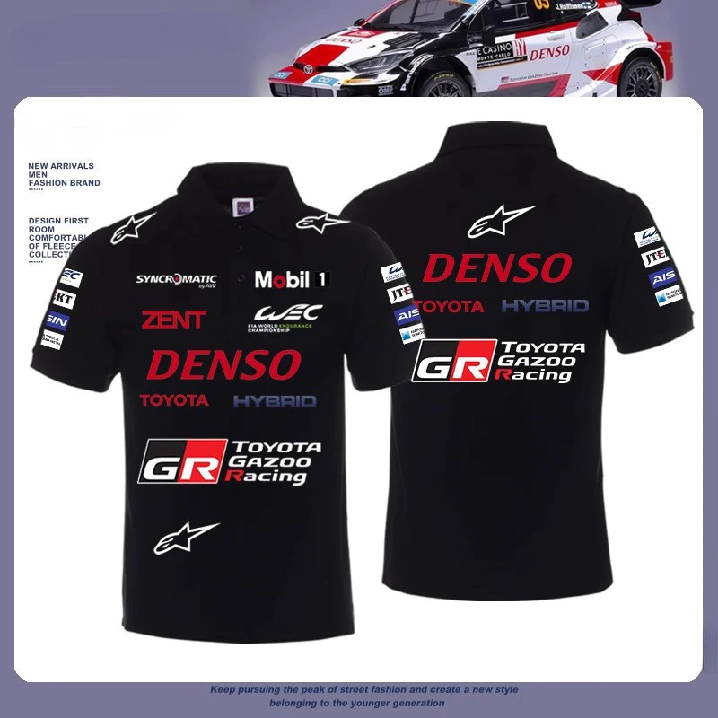 เสื้อโปโล Toyota GR Gazoo Racing ลายโลโก้สปอนเซอร์หน้าหลังแขน ผ้าฝ้ายนุ่ม เสื้อแฟนการแข่งรถ WEC