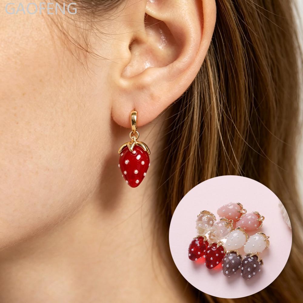 GAOFENG 2 ชิ้น 3D ไข่มุกเรซิ่นสตรอเบอร์รี่จี้ Charm สําหรับ DIY ต่างหูสร้อยคอ Hairpin สร้อยข้อมือเคร