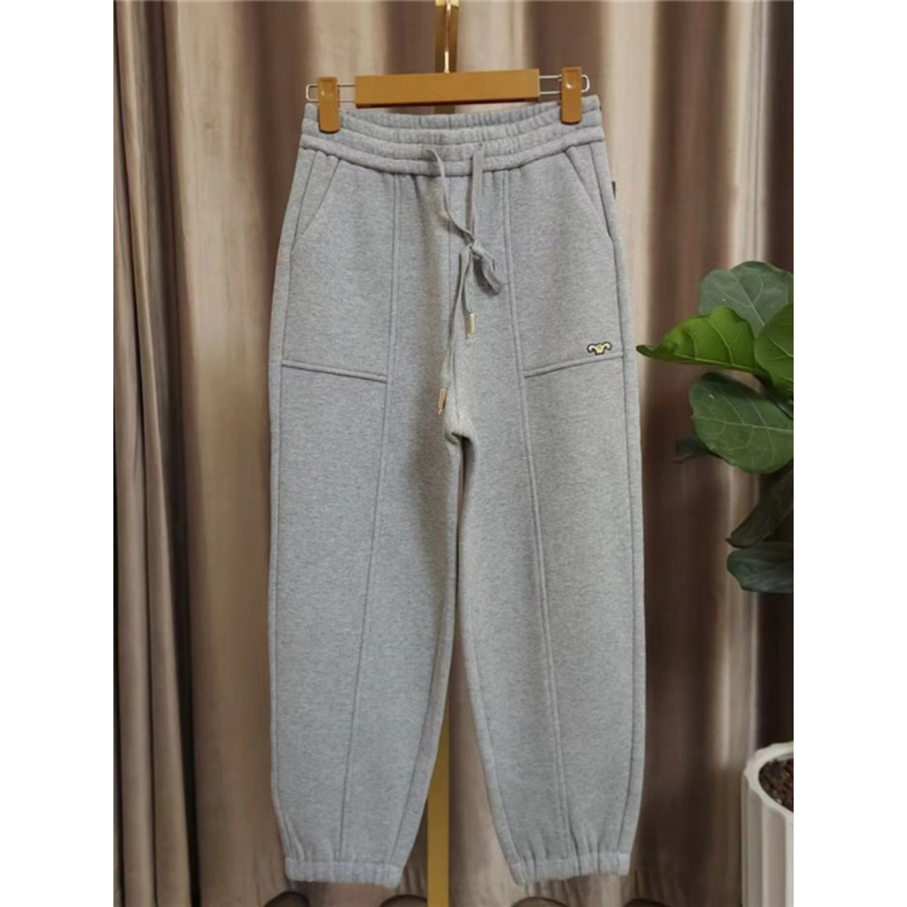 Yixian Shengzi Brushed Sweatpants ผู้หญิงฤดูหนาวข้อเท้ายาวหนาเอวยางยืดกางเกงอุ่นเคาน์เตอร์ของแท้ Y35