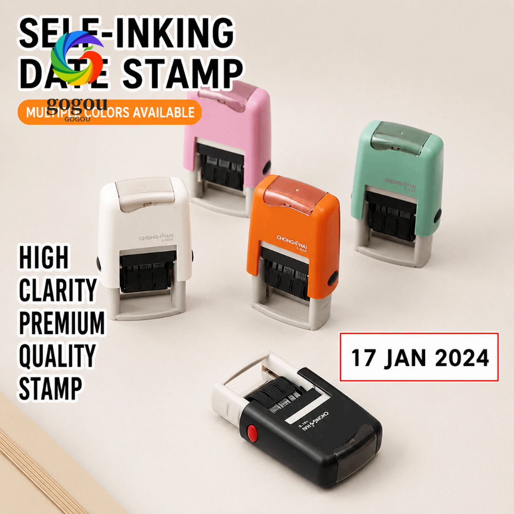 GOGOU Day-month-year Data Stamp,หมึกอัตโนมัติกลับเวอร์ชันภาษาอังกฤษ Self-Inking แสตมป์,ปรับวันที่ล้อ