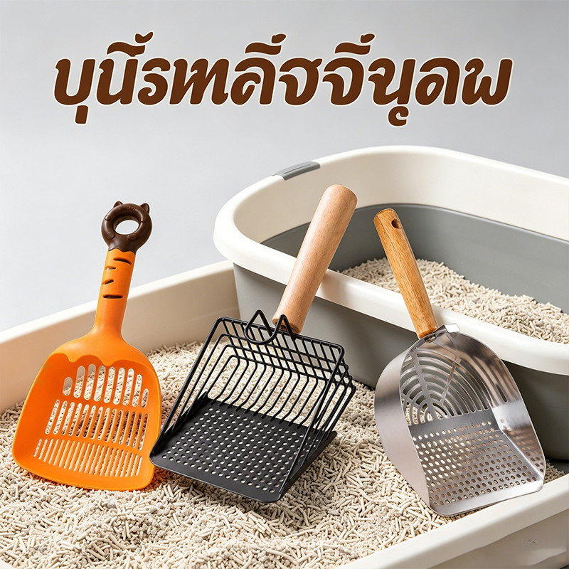 ที่ตักทรายแมว 3 สไตล์ อัพเกรดใหม่ เหล็ก+สแตนเลส+พลาสติก หลุมละเอียด ด้ามจับถนัดมือ ตักง่าย ล้างสะอาด ใช้ได้ทุกทราย