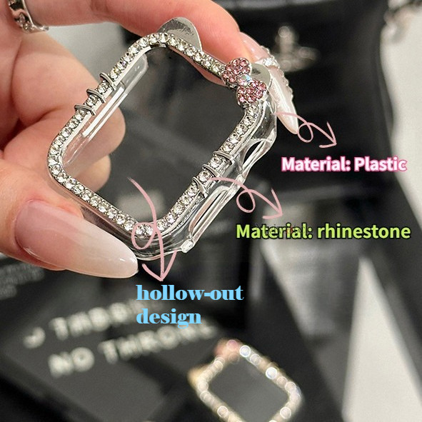 Chic Rhinestone การ์ตูน KT ฟิล์มกระจกนิรภัยแบบบูรณาการ PC สําหรับ iWatch Series 9/8/7/6/5/4/SE ขนาด 45/44/41/40 มม.