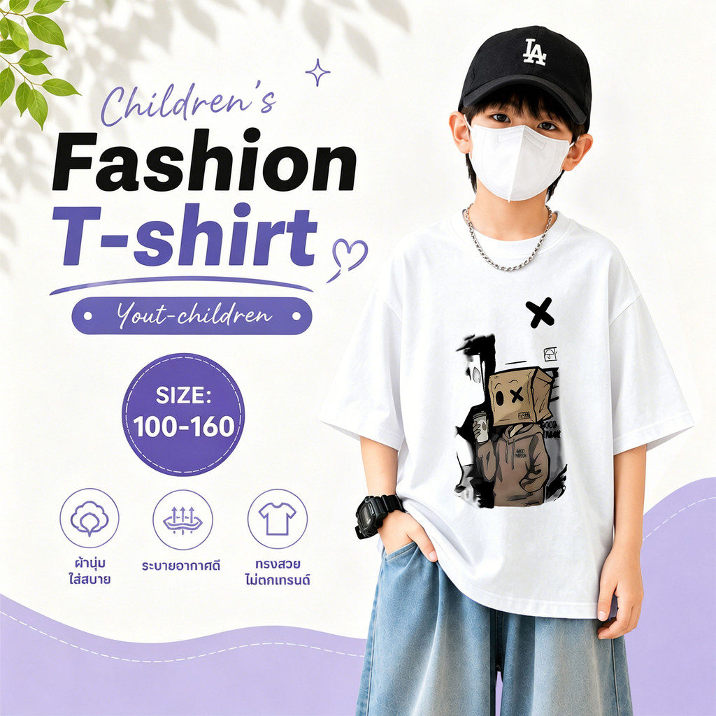 Yout-children kids เสื้อเด็ก แฟชั่น เสื้อชุดไทย เสื้อสีพื้น แขนสั้น 'OX BOY' boy/girl tshirt ผ้าCotton  สีเขียว