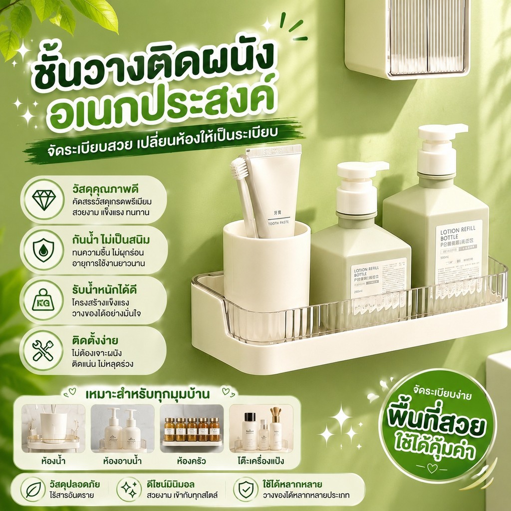 A00164   ชั้นเก็บของในห้องน้ําชั้นเก็บของติดผนังชั้นเก็บของในห้องน้ําชั้นเก็บของมัลติฟังก์ชั่น
