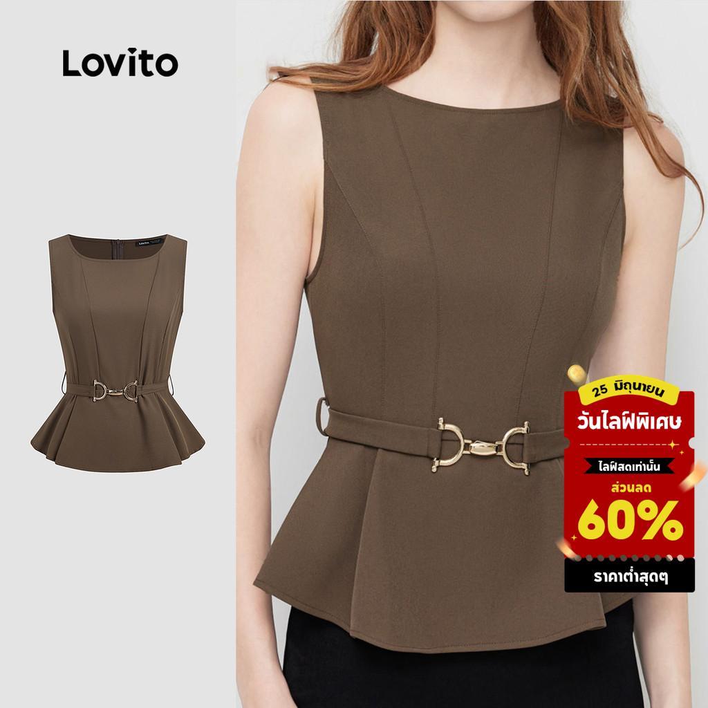Lovito สง่างาม เสื้อเบลาส์หรูหรา ประดับมุกและกระดุม ดีไซน์จับจีบ สีชมพู สำหรับฤดูใบไม้ผลิและฤดูร้อน สำหรับผู้หญิง LK3ED099