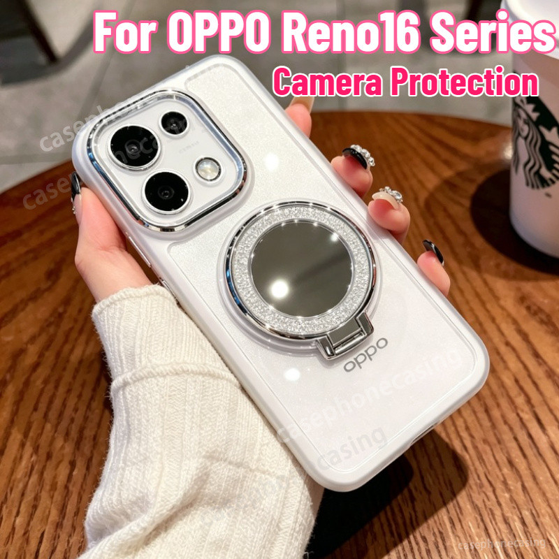 เคสโทรศัพท์สําหรับOppo Reno 16 15 Pro 16F 15F Reno16 F Reno16Pro 5G 4G 2026 Glitter Blingกระจกแม่เหล็กยึดปลอกเลนส์กันกระแทกซิลิโคนอ่อนนุ่มกลับCo