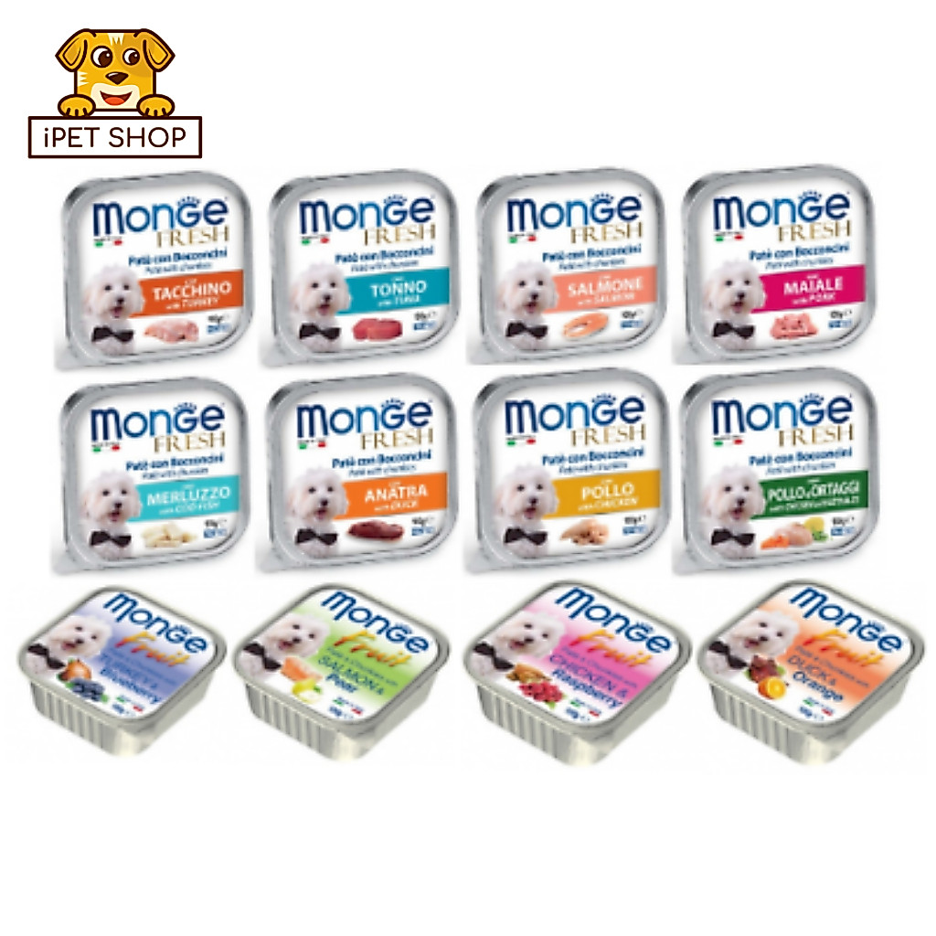 (8 ถาด) Monge Dog Food มอนเจ้ อาหารเปียกสุนัข 100g*8 ถาด