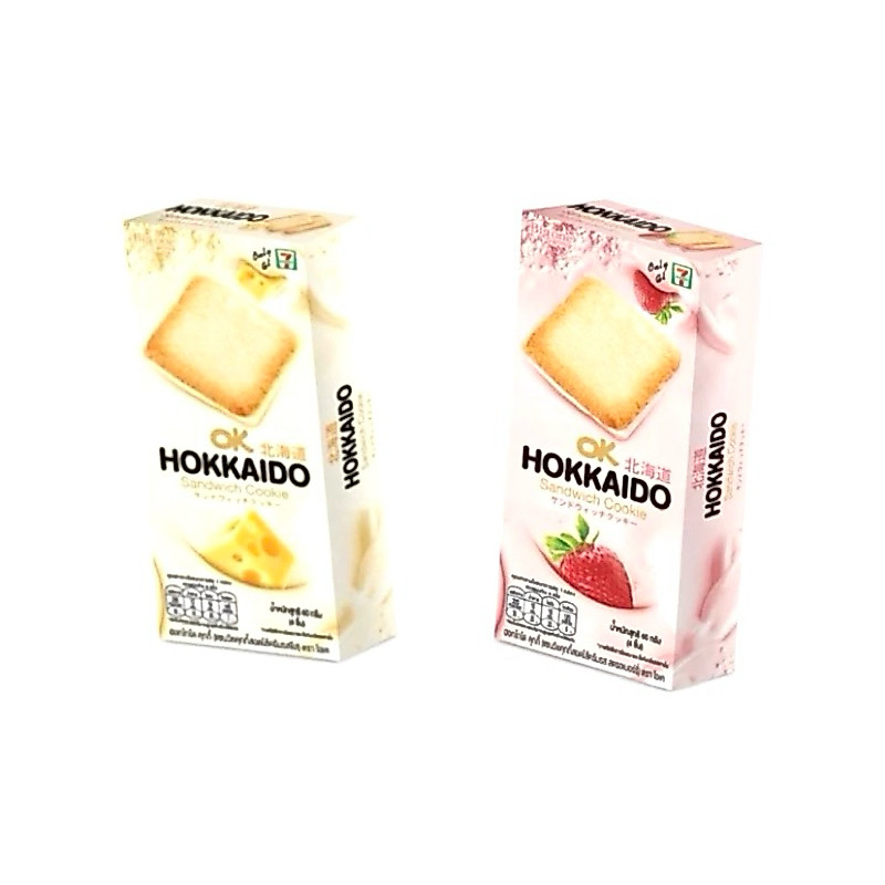 โอเคฮอกไกโดคุกกี้สอดไส้รสสตอเบอรี่ และครีมชีส ok Hokkaido strawberry & cream cheese flavor