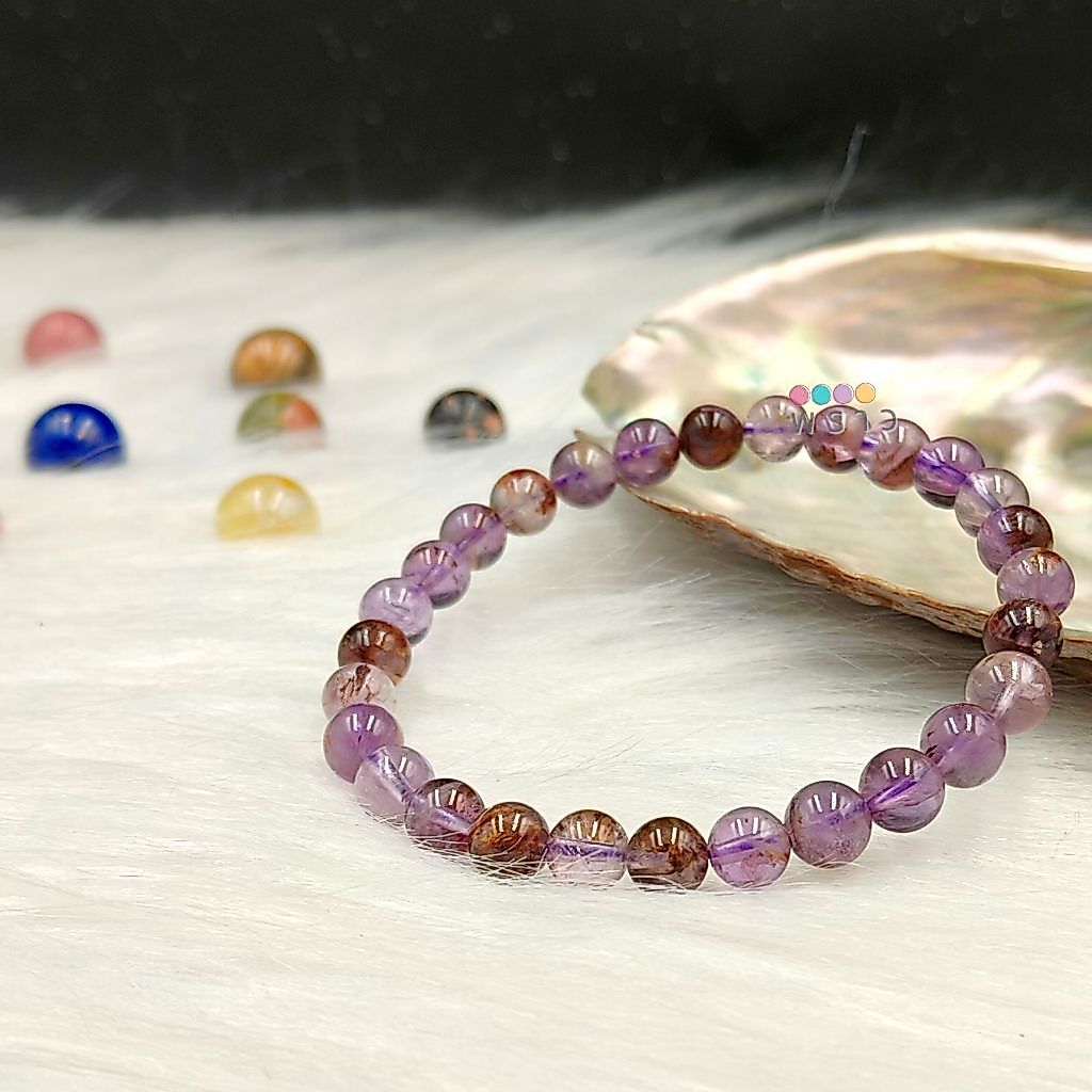 “พราว” สร้อยข้อมือ หินโป่งข่ามอเมทิสต์ (Phantom Amethyst) 💜💜 หินแห่งการปกป้องคุ้มครอง ขนาดหิน 6 มิล