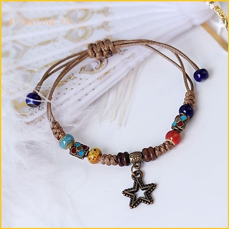 Arin Unisex ชาติพันธุ์ Wristchain สร้อยข้อมือลูกปัดเซรามิกกําไลข้อมือแฮนด์เมดเครื่องประดับแฟชั่น