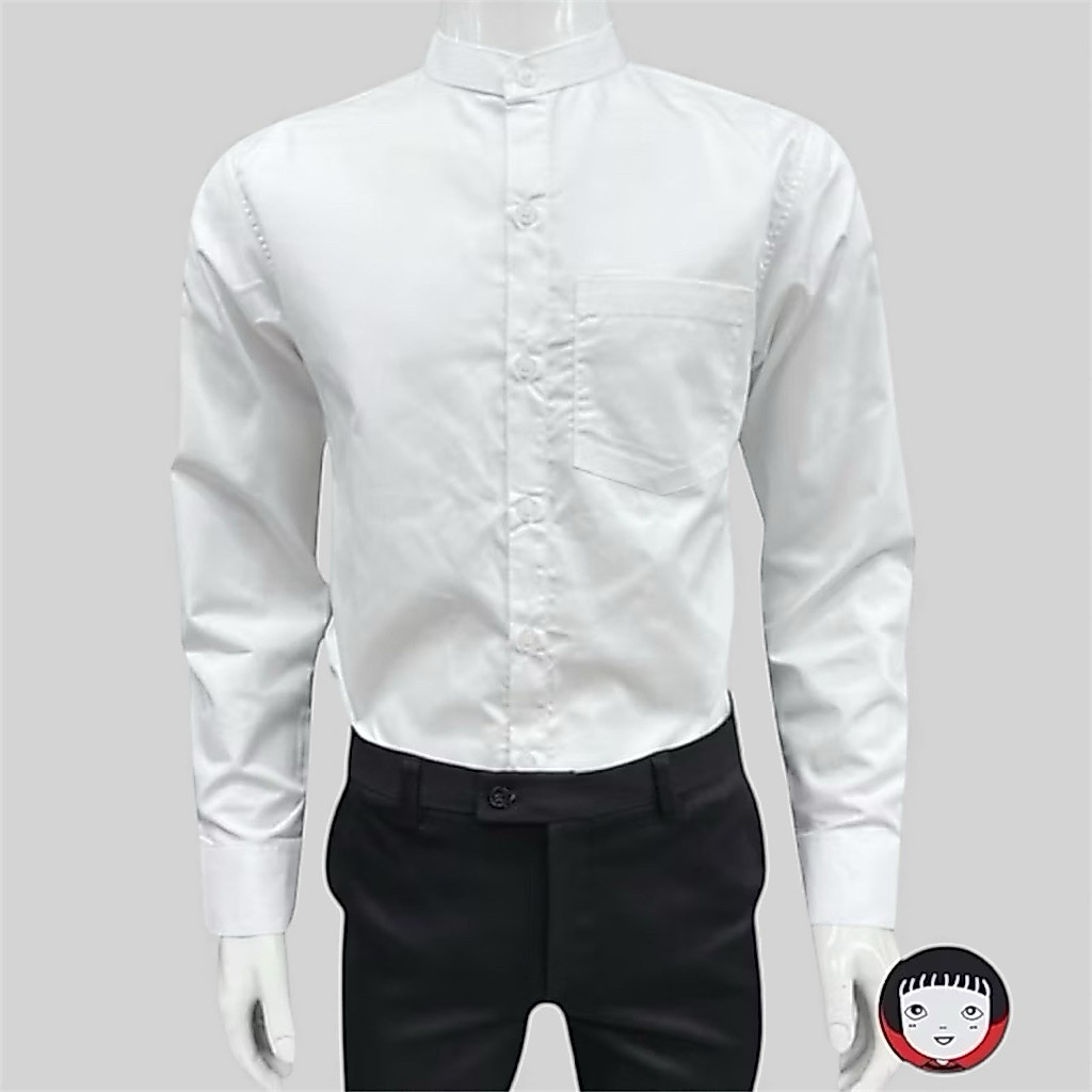 เสื้อเชิ้ตคอจีนสีขาวนวล ”มีกระเป๋า“แขนยาวผู้ชาย ทรงslim ( อก 38-46นิ้ว )